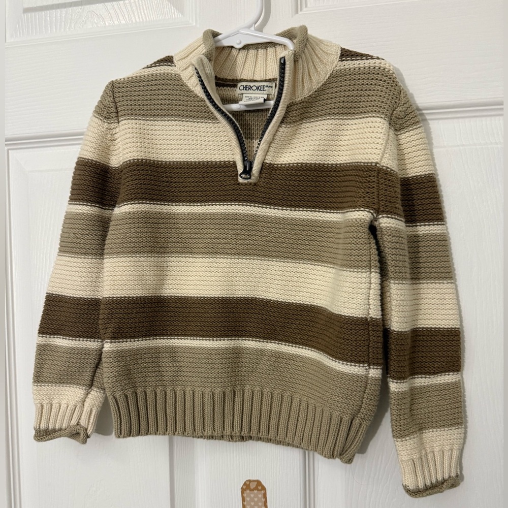 Cherokee Boys Tan Brown Colorblock Stripe Sweater 4T Quarter Zip